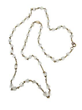 Clear Faceted Glass Bead Brass Chain Deco Thumb Clasp Necklace, 16" Long